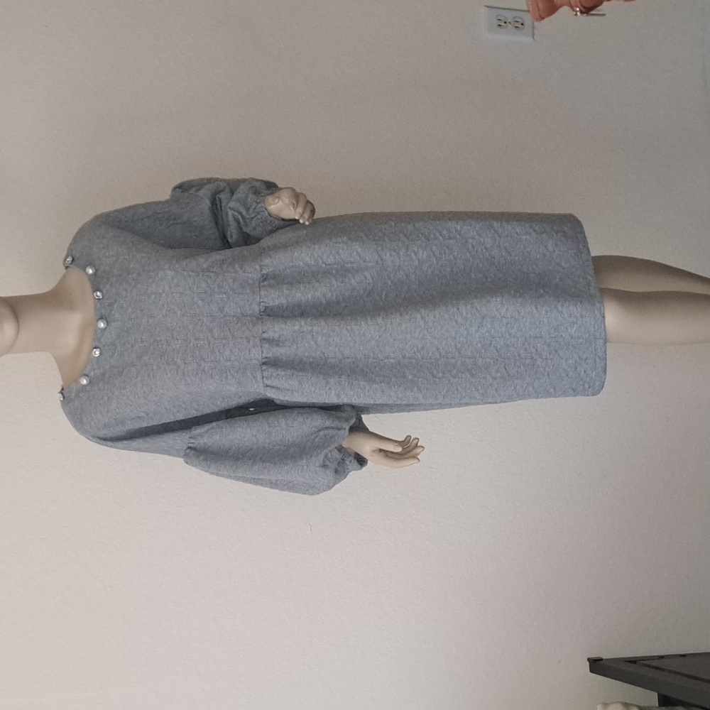 Gray  Dress with Pearl and Rhinestone Accents  Balloons Sleeves